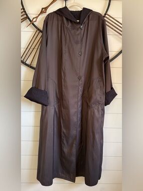 Nordstrom Reversible Iridescent Longline Hooded Coat in Bronze & Matte Black (L)